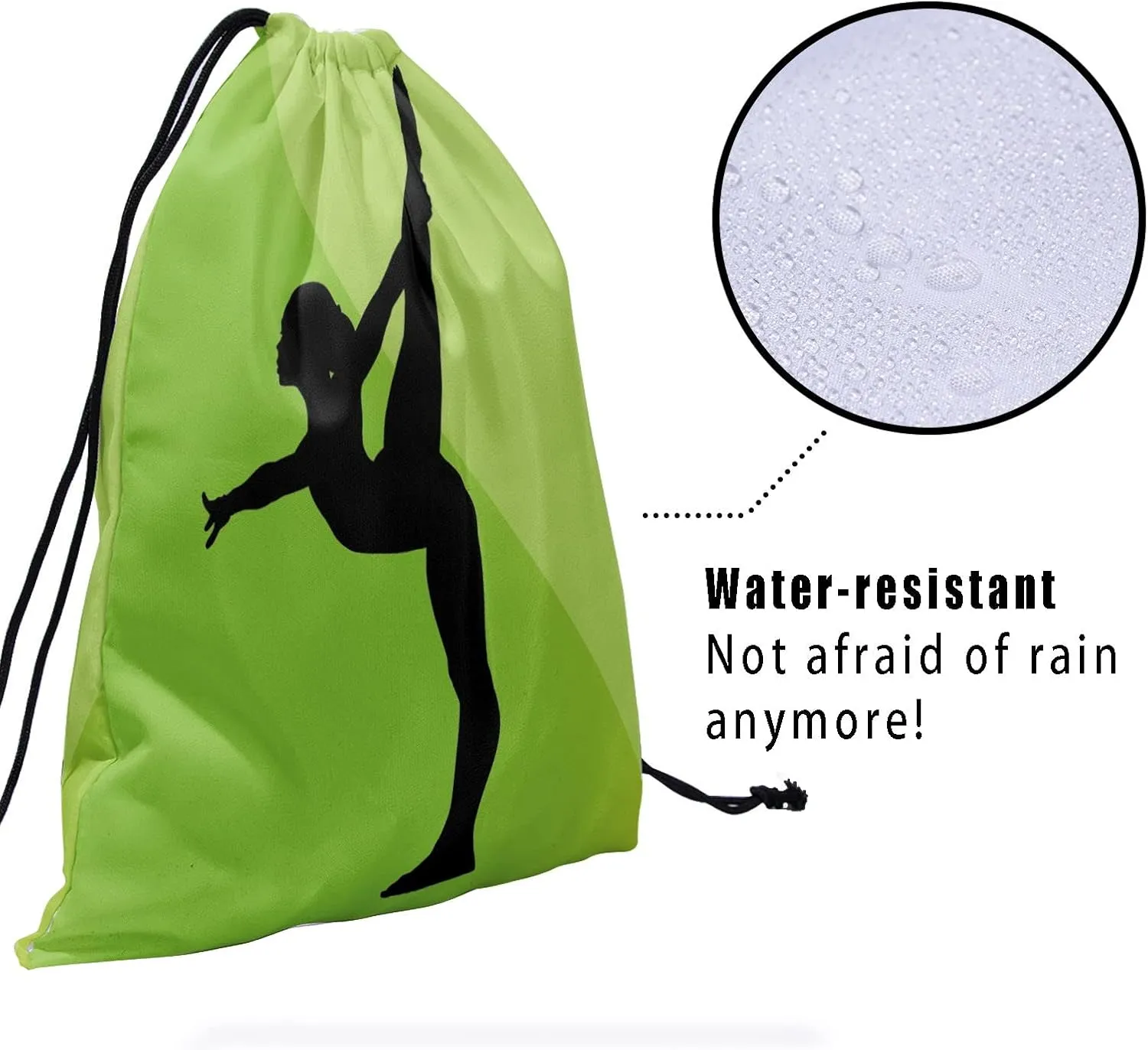 Nerxy Green Grip Bag for Gymnastics - Exercises Silhouette Gymnasts Gym Bag Drawstring Storage Bags Pouch Shoe Bags Adjustable Polyester Towel Bag