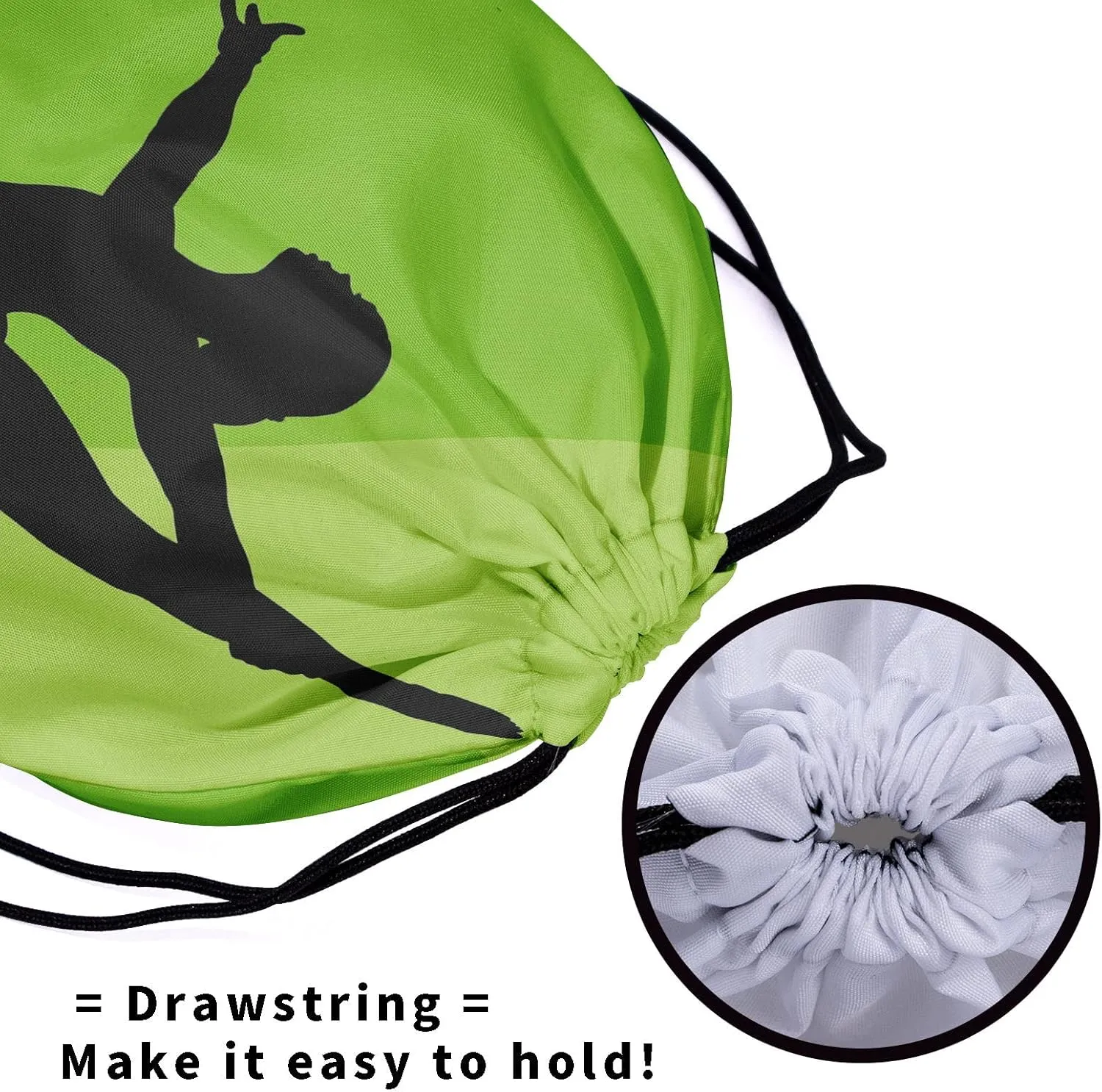 Nerxy Green Grip Bag for Gymnastics - Exercises Silhouette Gymnasts Gym Bag Drawstring Storage Bags Pouch Shoe Bags Adjustable Polyester Towel Bag