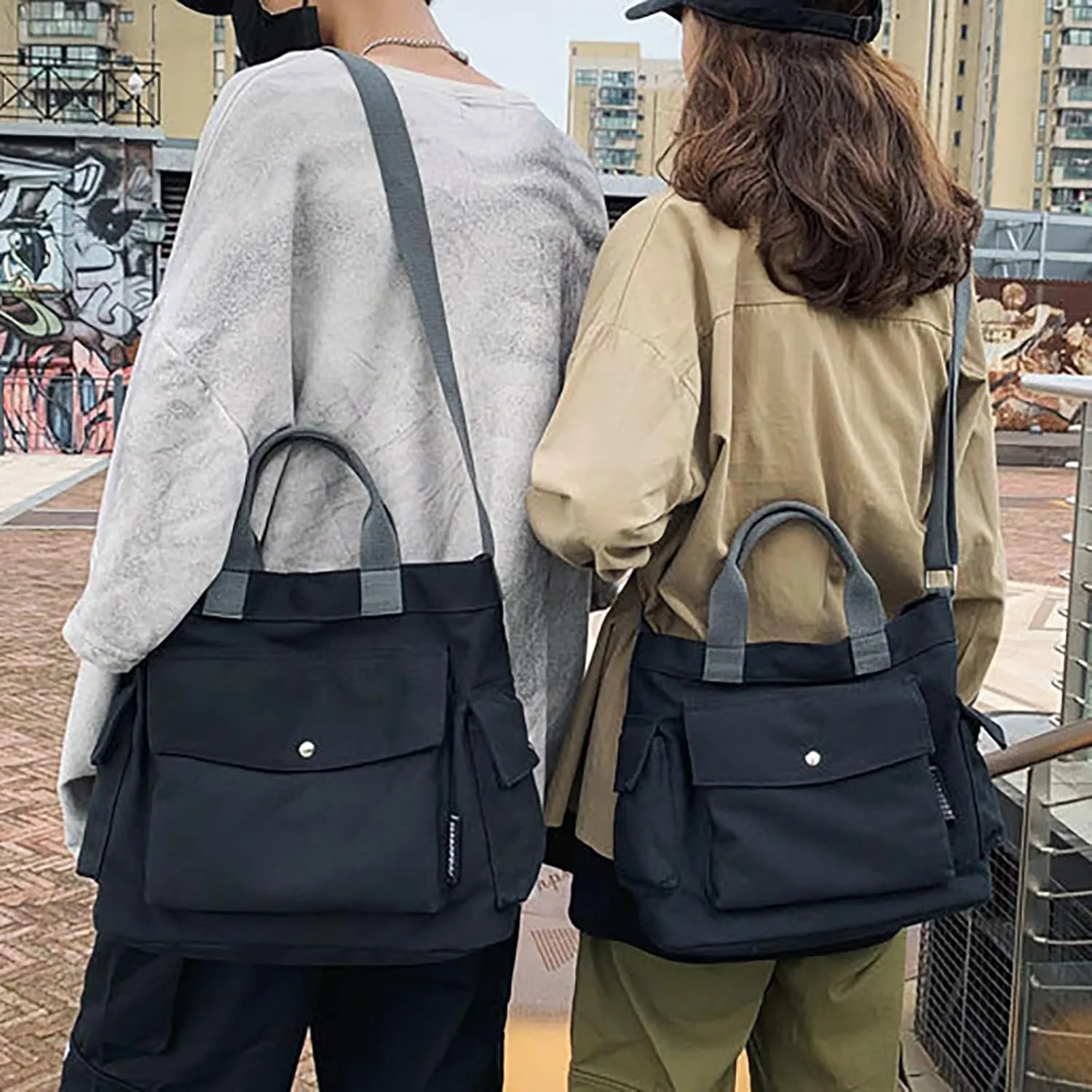 New Canvas Solid Color Simple Fashion One Shoulder Messenger Bag Bag for Men Shoulder Bags (Black, One Size)