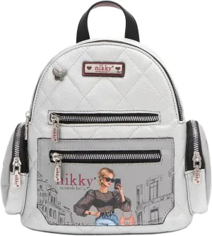 Nicole Lee NIKKY Small Convertible Bag Backpack, Vegan Leather, Quilted Design (URBAN COFFEE DREAM)