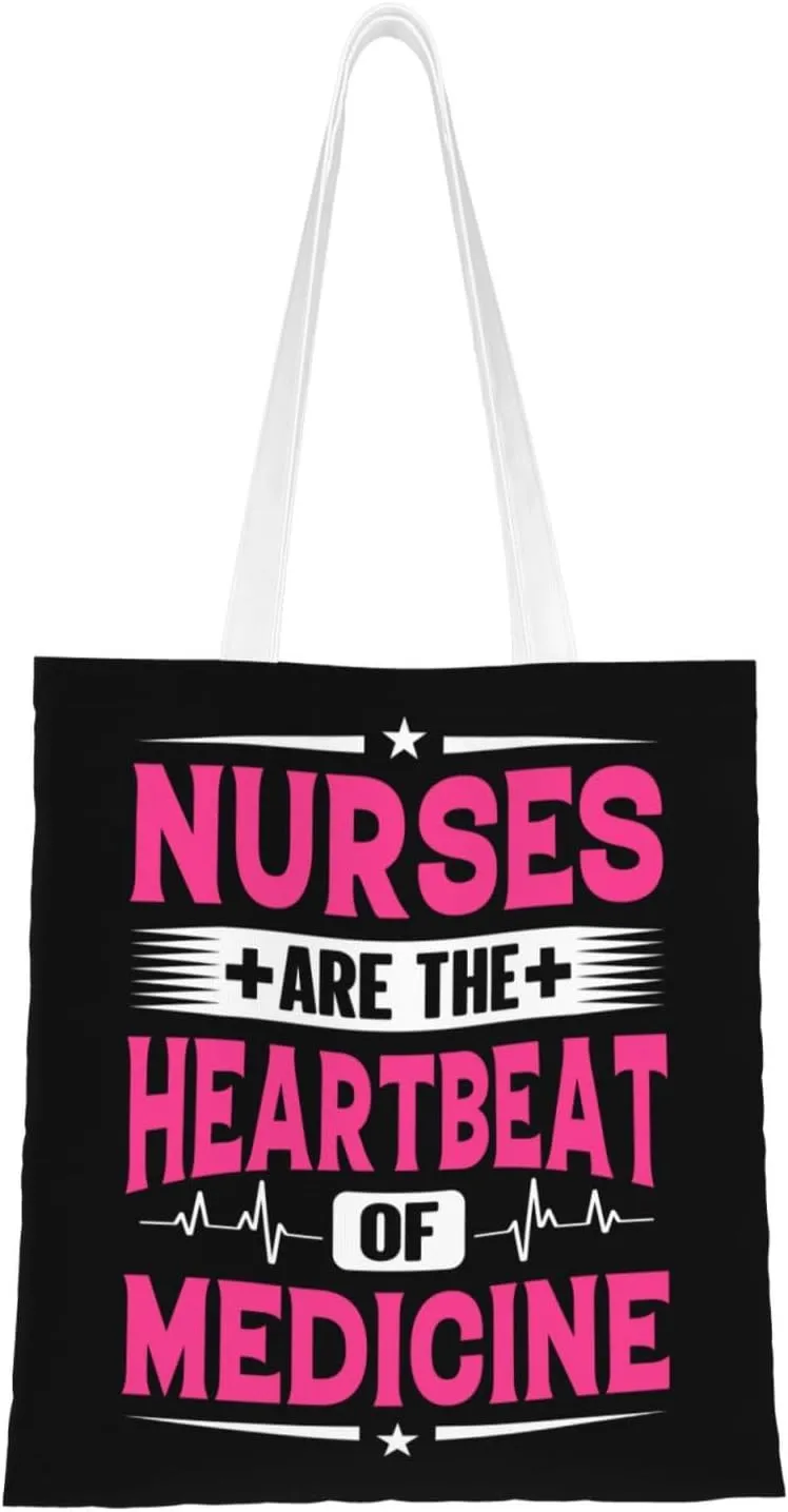 Nurses Are The Heartbeat Of Medicine Tote Bag for Women Canvas Shopping Bags Reusable Large Capacity Casual Shoulder Handbags Grocery Bags DIY Gift Bags