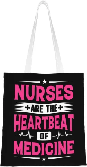 Nurses Are The Heartbeat Of Medicine Tote Bag for Women Canvas Shopping Bags Reusable Large Capacity Casual Shoulder Handbags Grocery Bags DIY Gift Bags