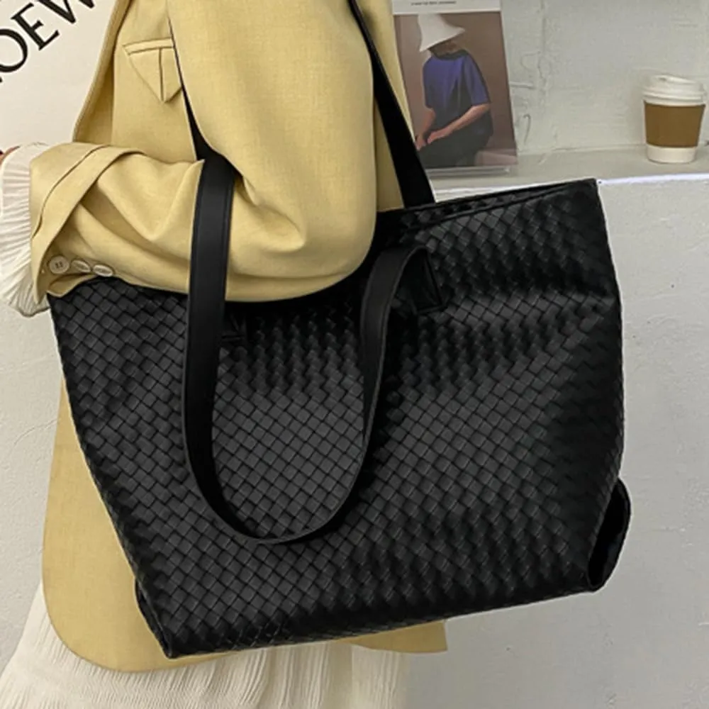Octwine Black Brown Oversize Leather Tote Women Weekender Bag Shopper Handbag Travel Large Shoulder Bag for Women