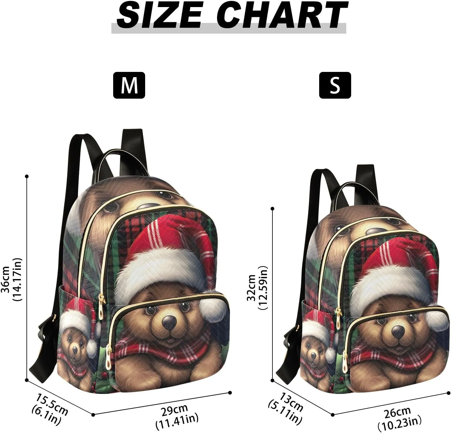 ODAWA Bear Christmas Hat on Plaid Small Purse Backpack for Women Quilted Backpack Purse for Women