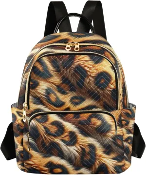 ODAWA Leopard Texture Pattern Women's Backpack Purse Quilted Travel Backpack for Women Small