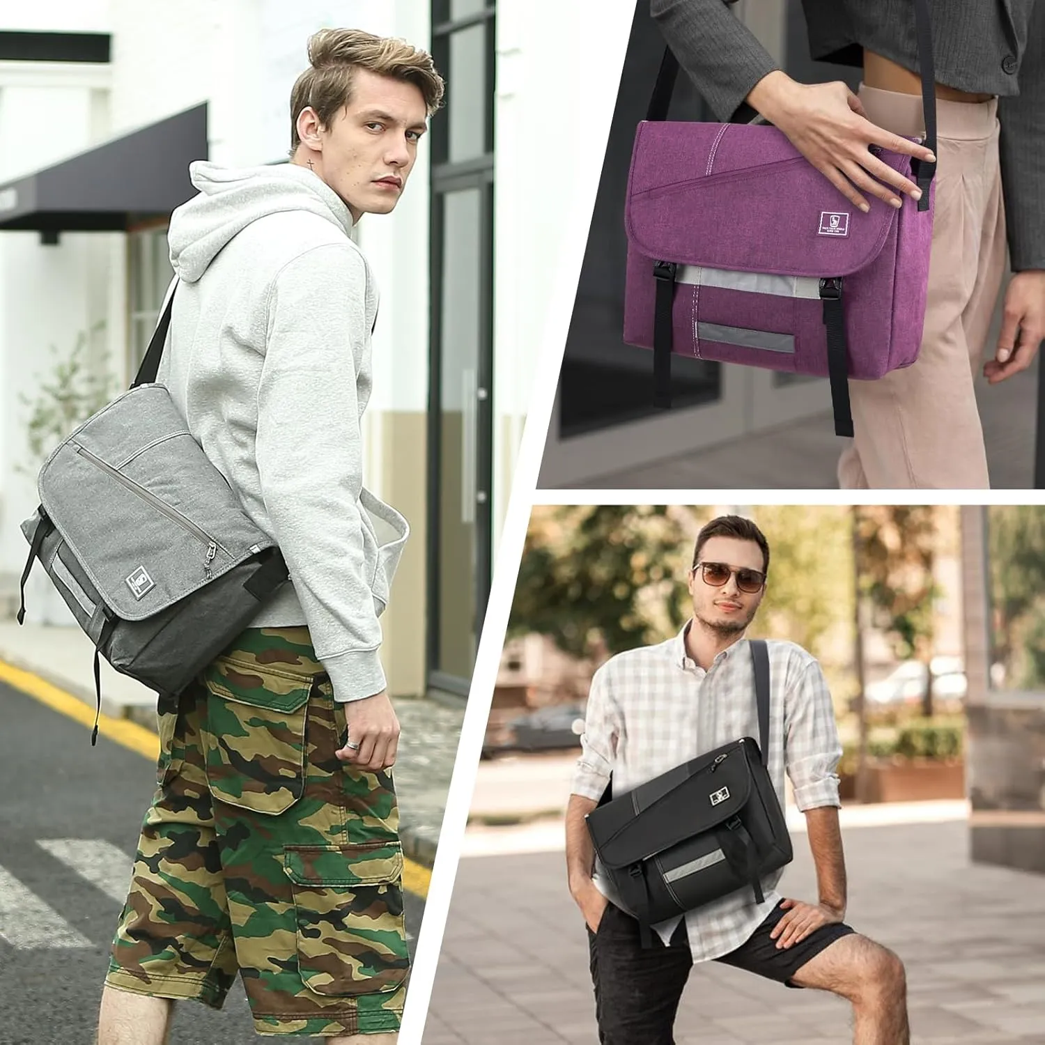 OIWAS Messenger Bag for Men/Women Travel Satchel Bag Canvas Crossbody Bag Small 14 Inch Laptop Shoulder Bags Work Computer Briefcase Grey