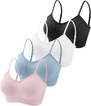 Omisy 4 Pieces V Neck Padded Bralette Cami Bra Wireless Tank Top Sports Bra with Adjustable Straps