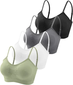 Omisy 4 Pieces V Neck Padded Bralette Cami Bra Wireless Tank Top Sports Bra with Adjustable Straps