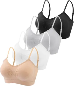 Omisy 4 Pieces V Neck Padded Bralette Cami Bra Wireless Tank Top Sports Bra with Adjustable Straps