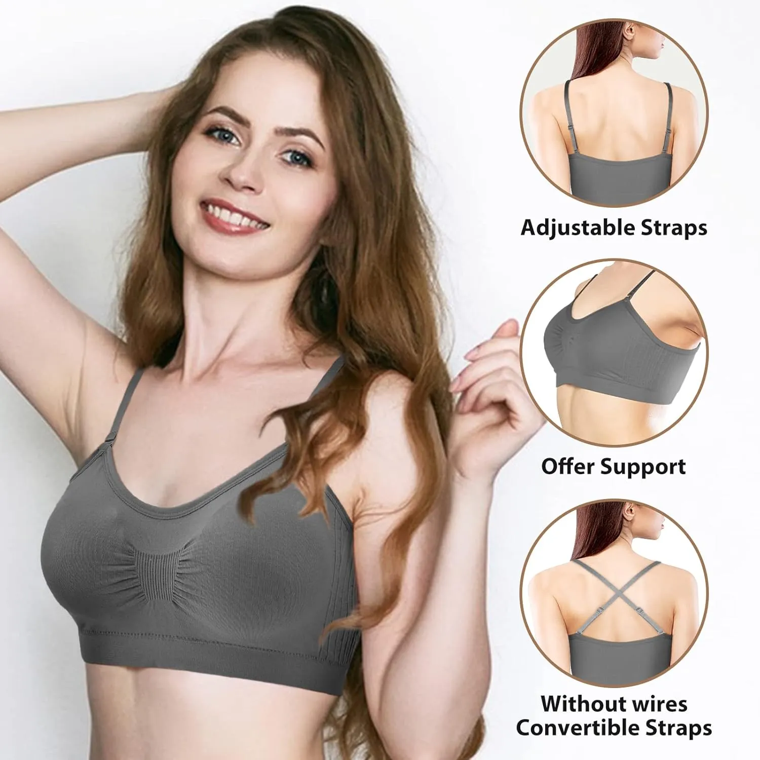 Omisy 4 Pieces V Neck Padded Bralette Cami Bra Wireless Tank Top Sports Bra with Adjustable Straps