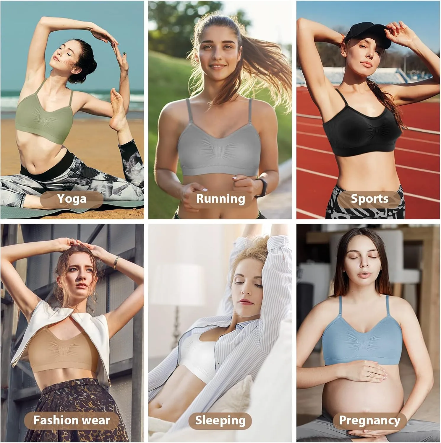 Omisy 4 Pieces V Neck Padded Bralette Cami Bra Wireless Tank Top Sports Bra with Adjustable Straps