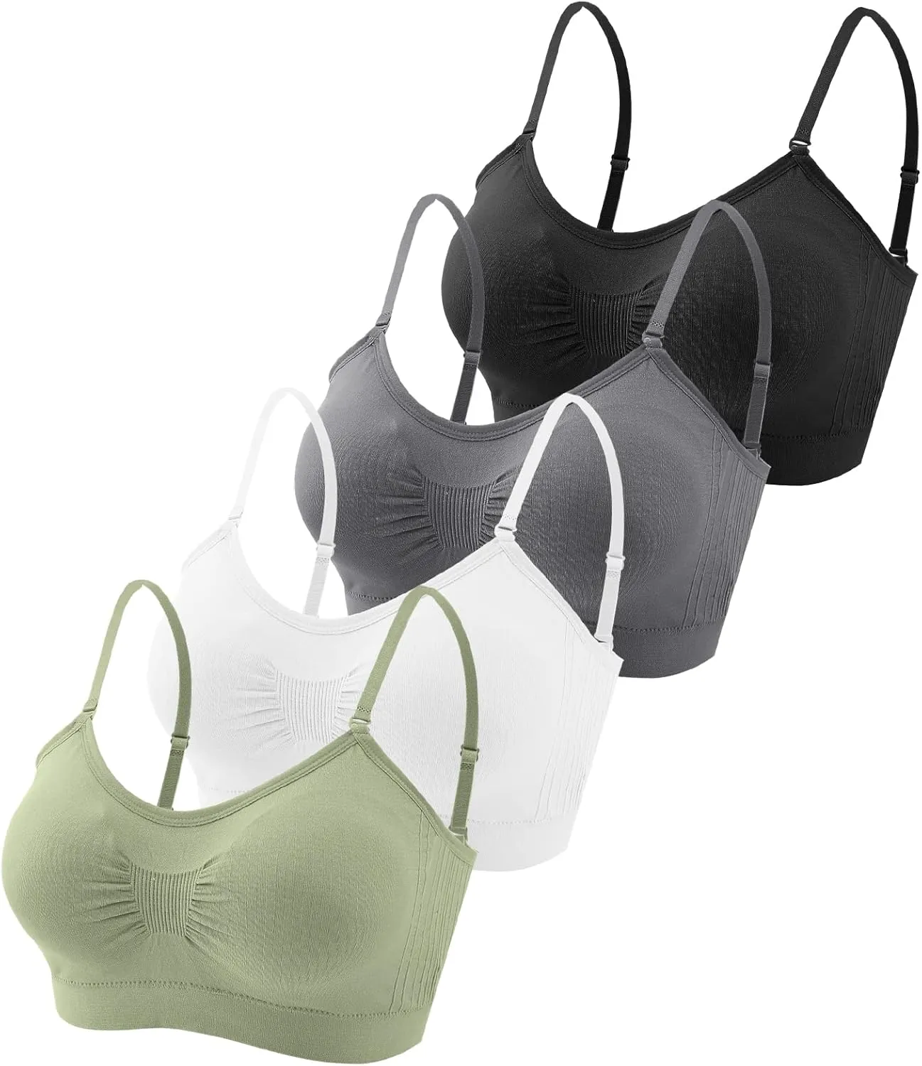 Omisy 4 Pieces V Neck Padded Bralette Cami Bra Wireless Tank Top Sports Bra with Adjustable Straps