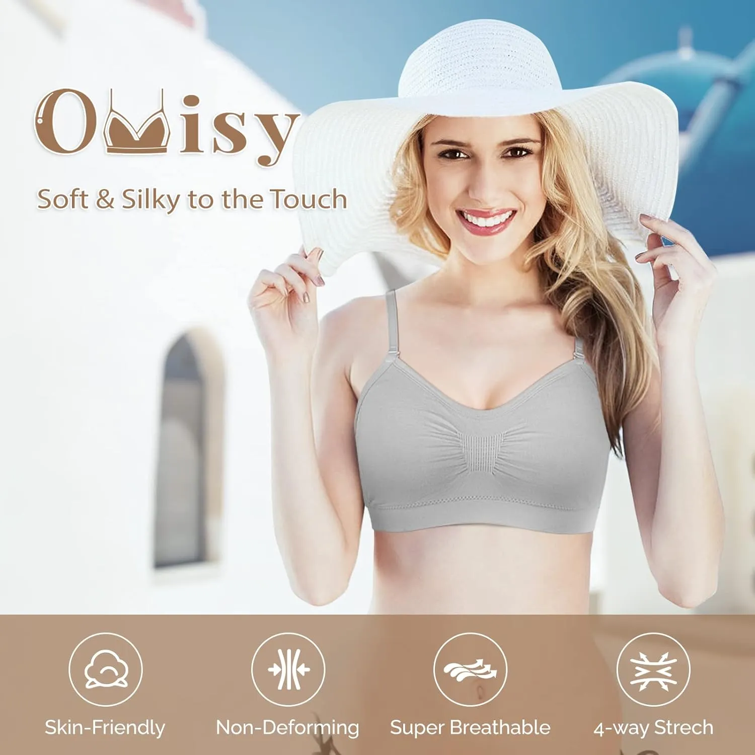 Omisy 4 Pieces V Neck Padded Bralette Cami Bra Wireless Tank Top Sports Bra with Adjustable Straps
