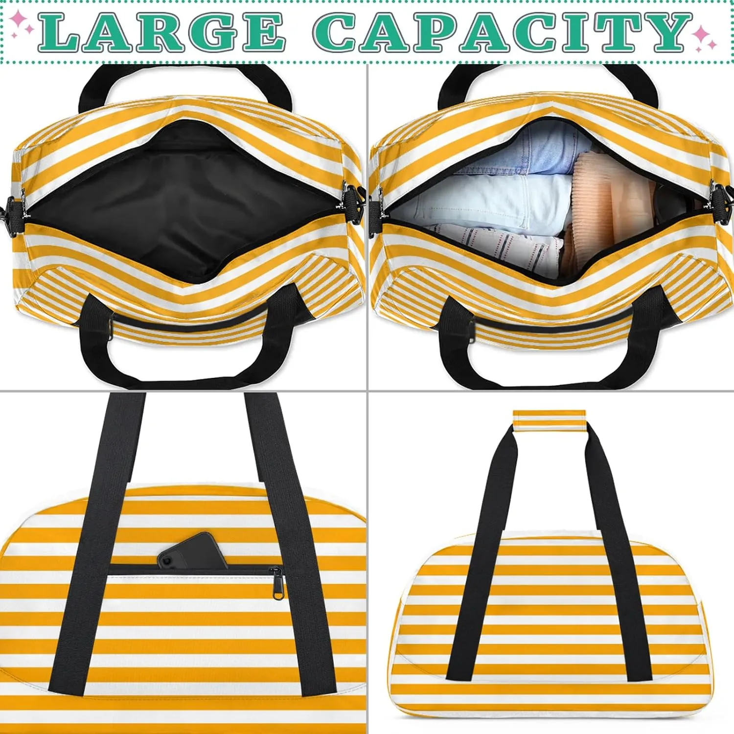 Orange Striped 18 inch Small Gym Bag for Women and Men, Lightweight Carry On Weekender Bag Mini Duffel Bag for Travel Sports Workout
