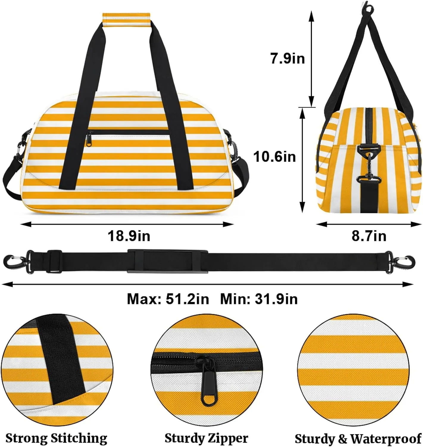 Orange Striped 18 inch Small Gym Bag for Women and Men, Lightweight Carry On Weekender Bag Mini Duffel Bag for Travel Sports Workout