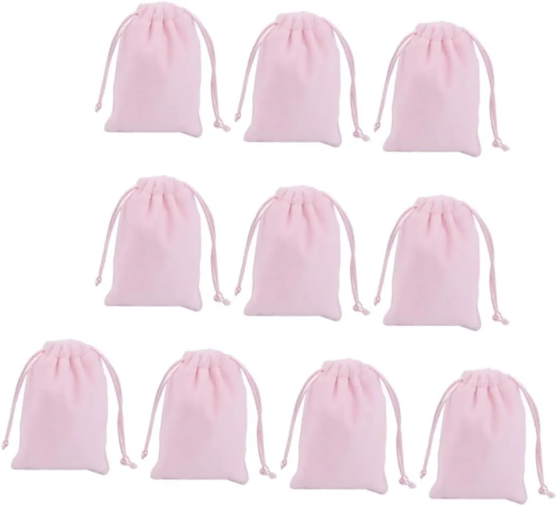 ORFOFE 10pcs Pink Jewelry Pouches Drawstring Bags Burlap Jewelry Present Pouches Reusable and Sustainable 9x7cm for Travel Banquet Storage