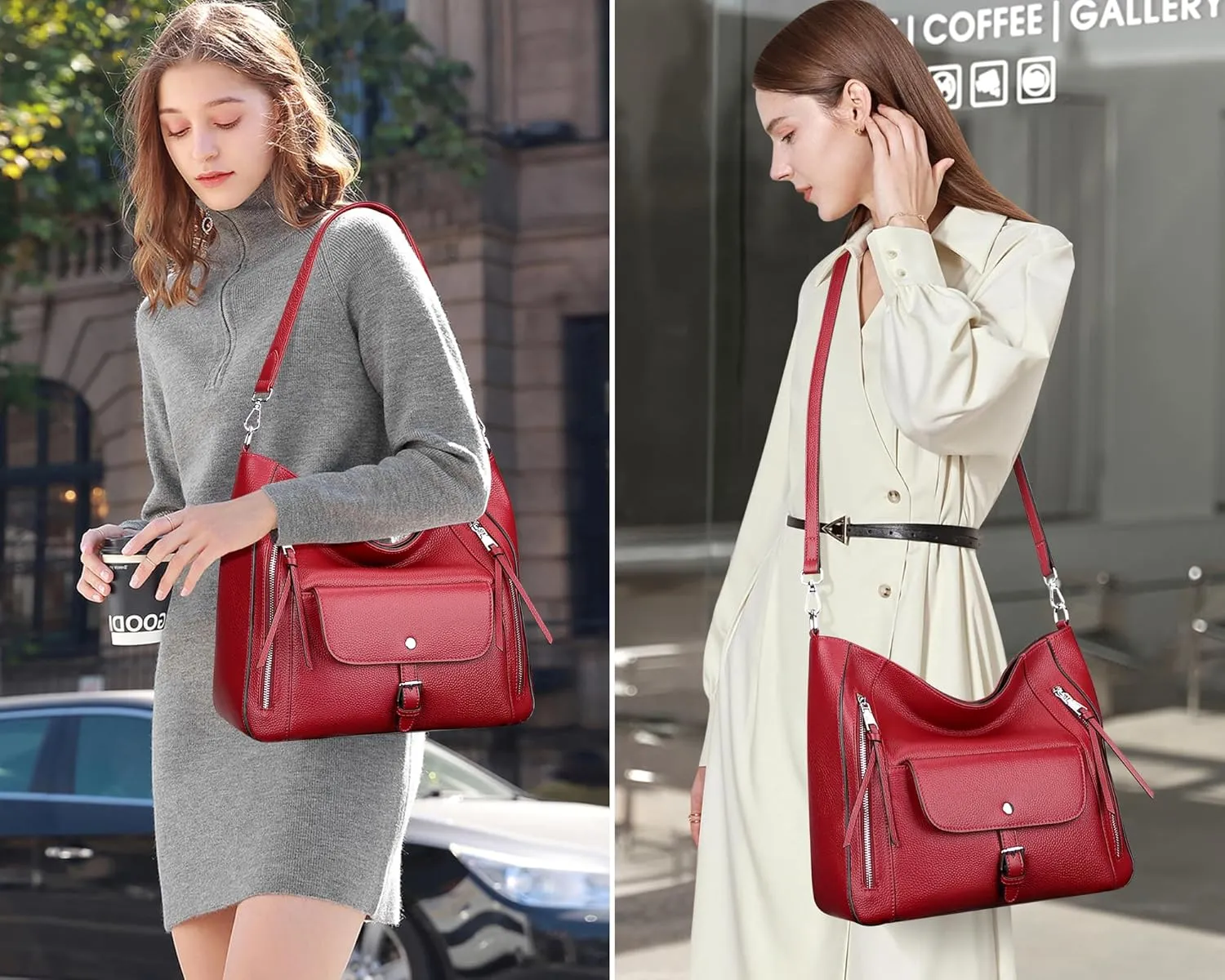 Over Earth Genuine Leather Hobo Bags for Women Soft Large Shoulder Handbags Ladies Classic Work Purses and Handbags