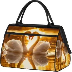 Overnight Weekender Bag for Women Men Golden Swan Romance Waterproof Carry On Travel Duffel Bags with Zipper Lightweight Sports Gym Bag Luggage Workout Handle Bags for Traveling Yoga Camping