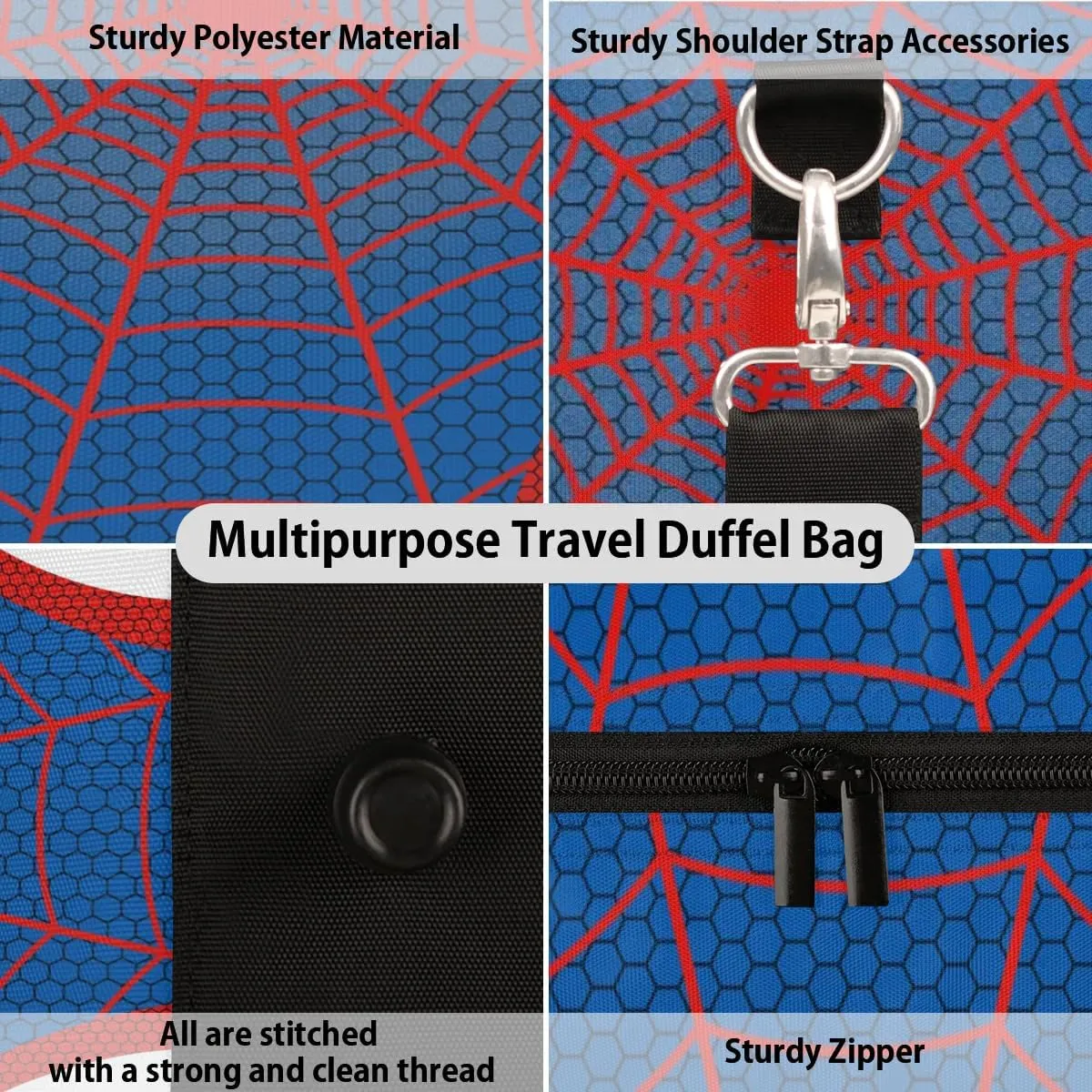 Overnighter Duffel Bags for Boys Men, Waterproof Carry-On Size Blue Spider Web Sports Gym Bag for Teens Overnight Travel Weekender Sleepover Tote Bag