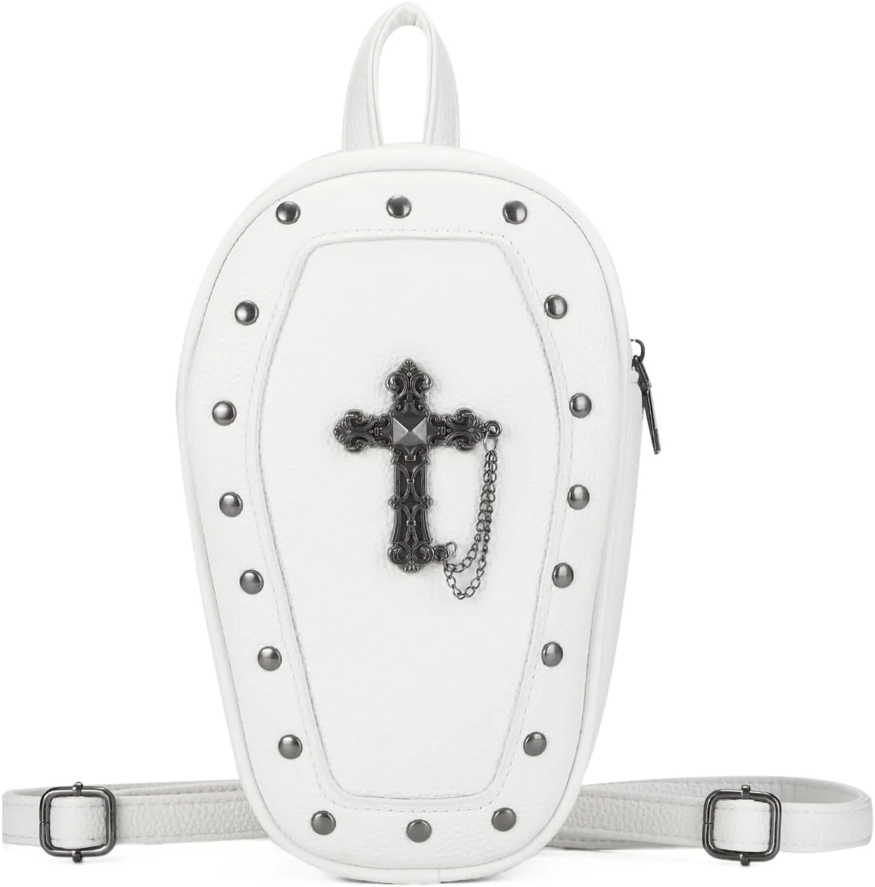 Oweisong Gothic Coffin Backpack Purse for Women Mini Halloween Shoulder Bag Punk Rivet Crossbody Bag with Convertible Strap