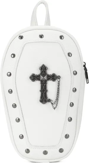 Oweisong Gothic Coffin Backpack Purse for Women Mini Halloween Shoulder Bag Punk Rivet Crossbody Bag with Convertible Strap