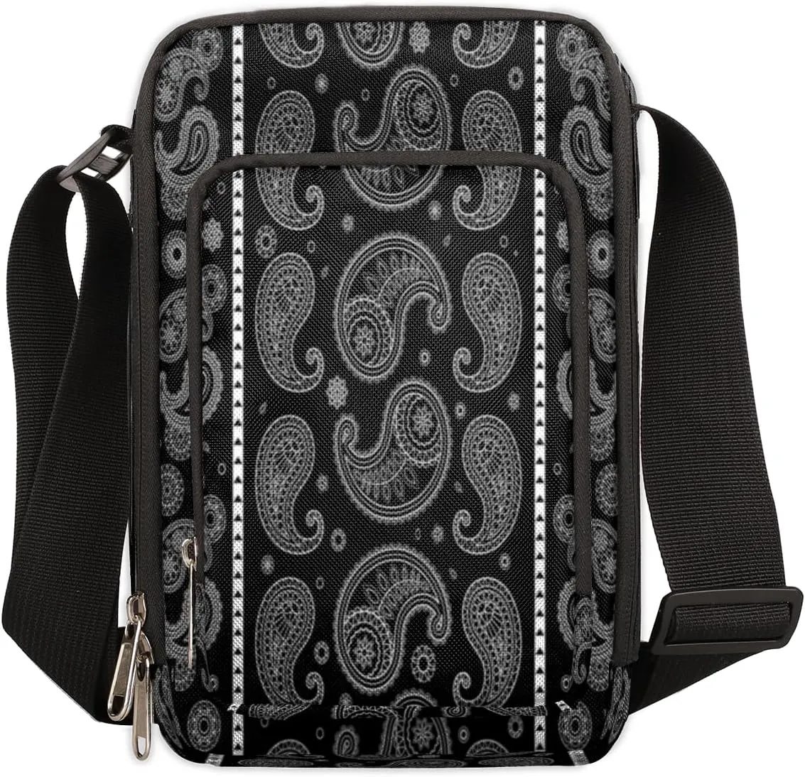 Paisley Black Crossbody Bags Trendy Cross Body Phone Wallet Shoulder Bag Retro Paisley Sling Bags Small Travel Crossbody Bag with Adjustable Strap for Women and Men