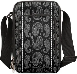 Paisley Black Crossbody Bags Trendy Cross Body Phone Wallet Shoulder Bag Retro Paisley Sling Bags Small Travel Crossbody Bag with Adjustable Strap for Women and Men