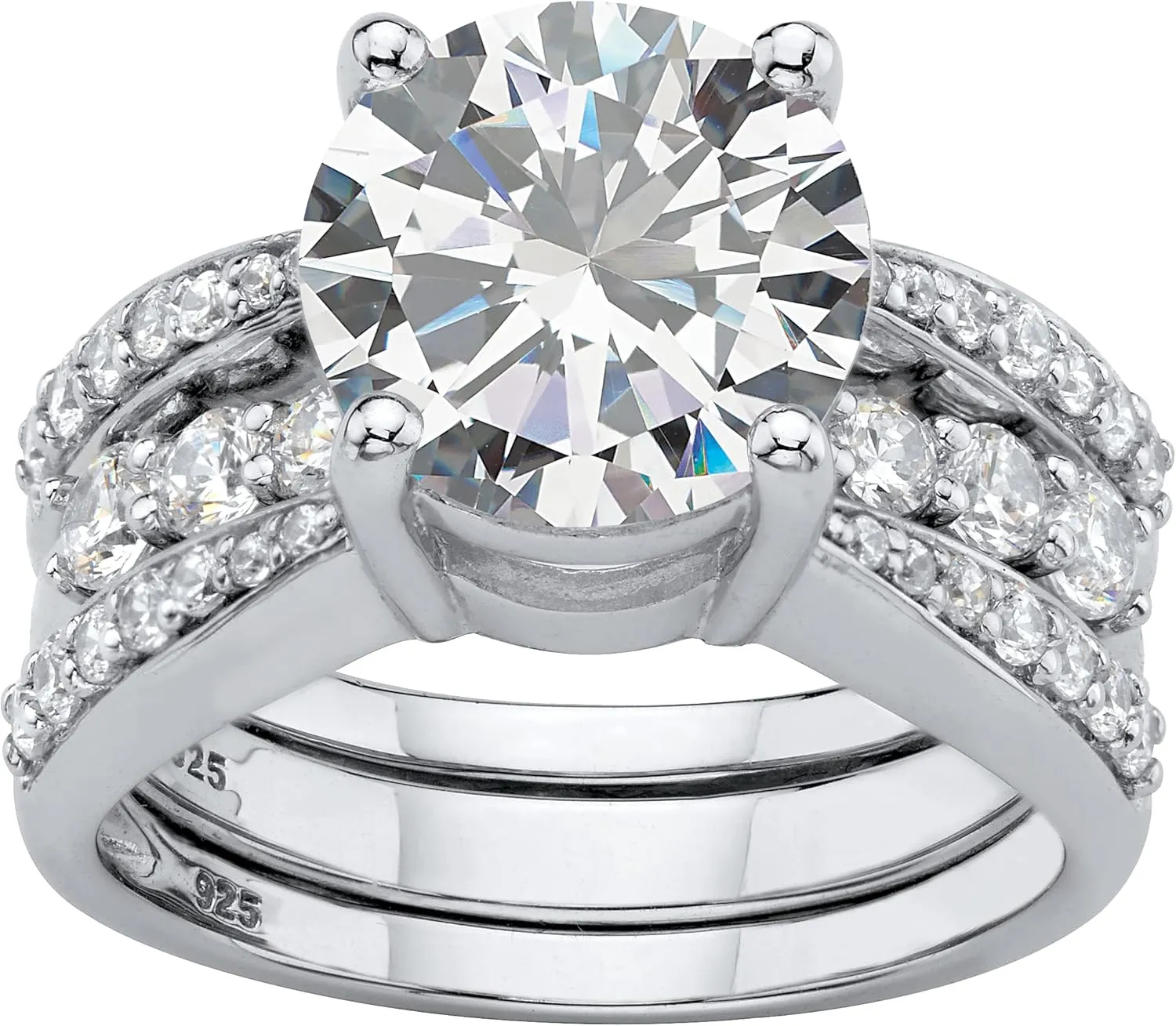 PalmBeach Platinum-plated Sterling Silver Round Cubic Zirconia Jacket Bridal Ring Set Sizes 6-10