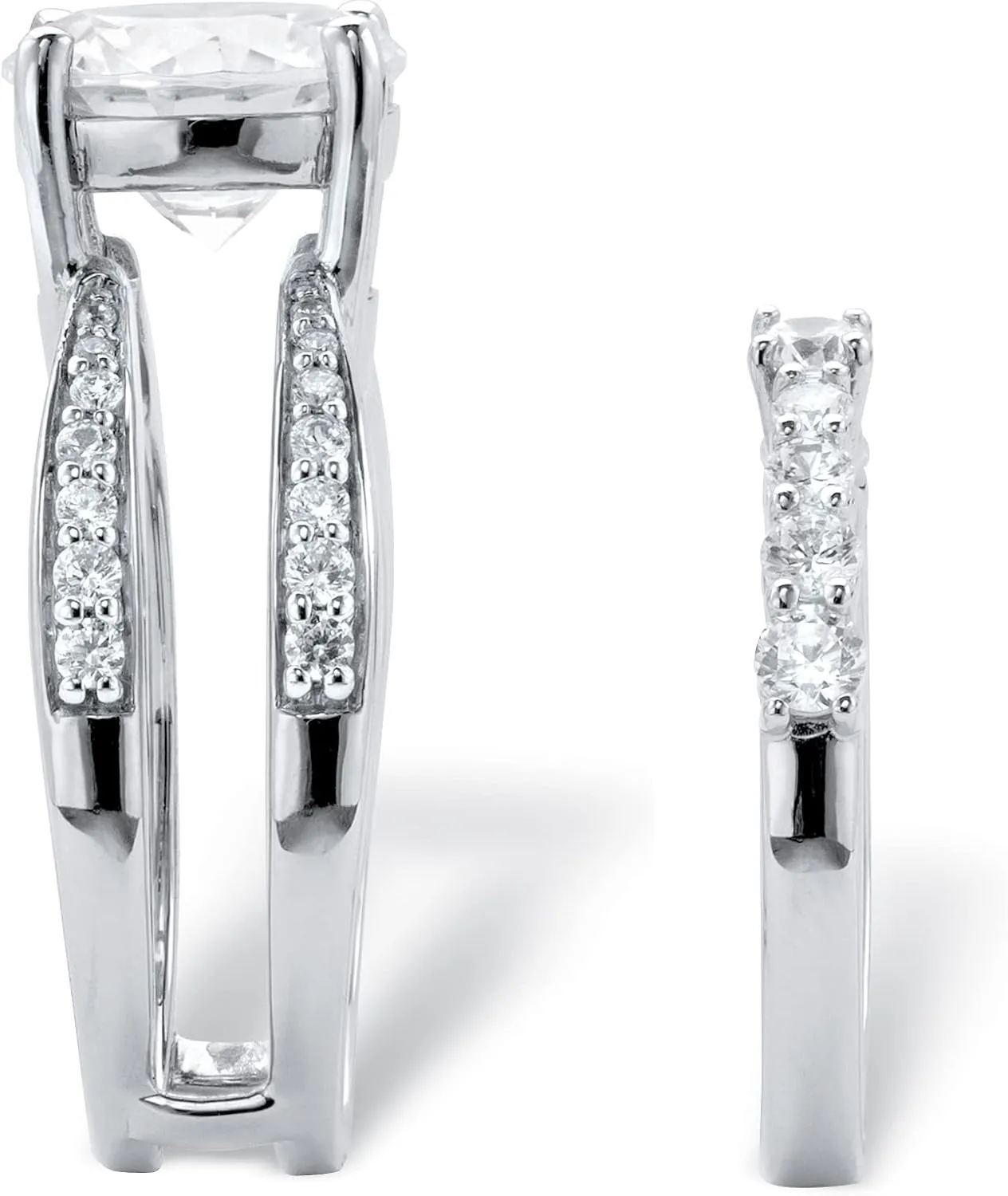 PalmBeach Platinum-plated Sterling Silver Round Cubic Zirconia Jacket Bridal Ring Set Sizes 6-10