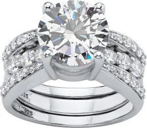 PalmBeach Platinum-plated Sterling Silver Round Cubic Zirconia Jacket Bridal Ring Set Sizes 6-10