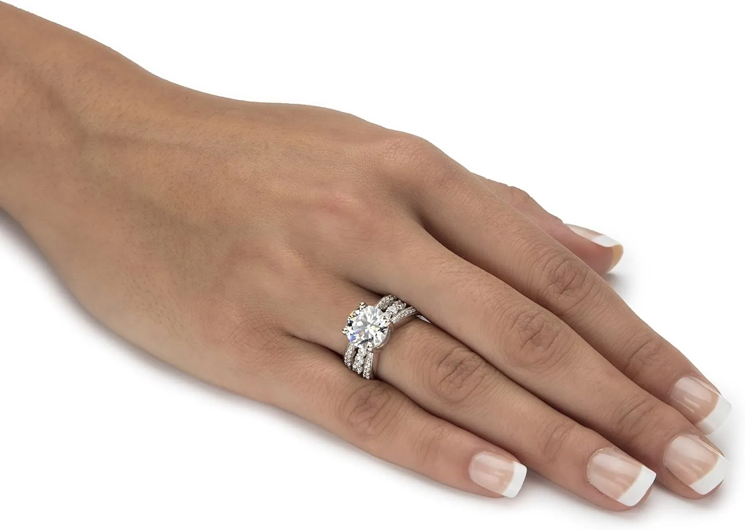 PalmBeach Platinum-plated Sterling Silver Round Cubic Zirconia Jacket Bridal Ring Set Sizes 6-10