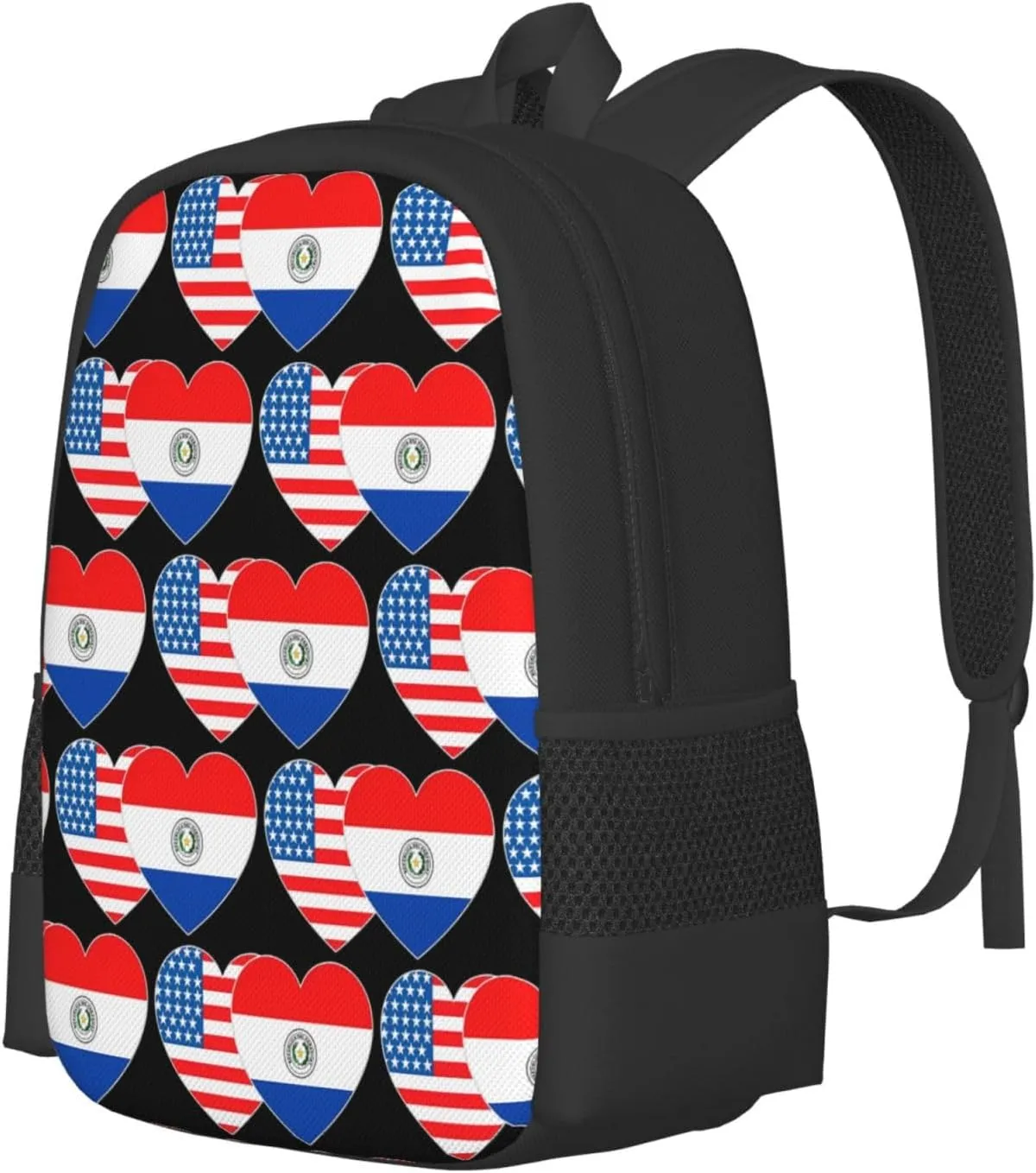 Paraguay America Flag Twin Heart for Paraguayan Americans Casual Backpacks Large Capacity Backpack Laptop Rucksack Sport Daypack Commuter Bags with Adjustable Strap for Traveling Camping
