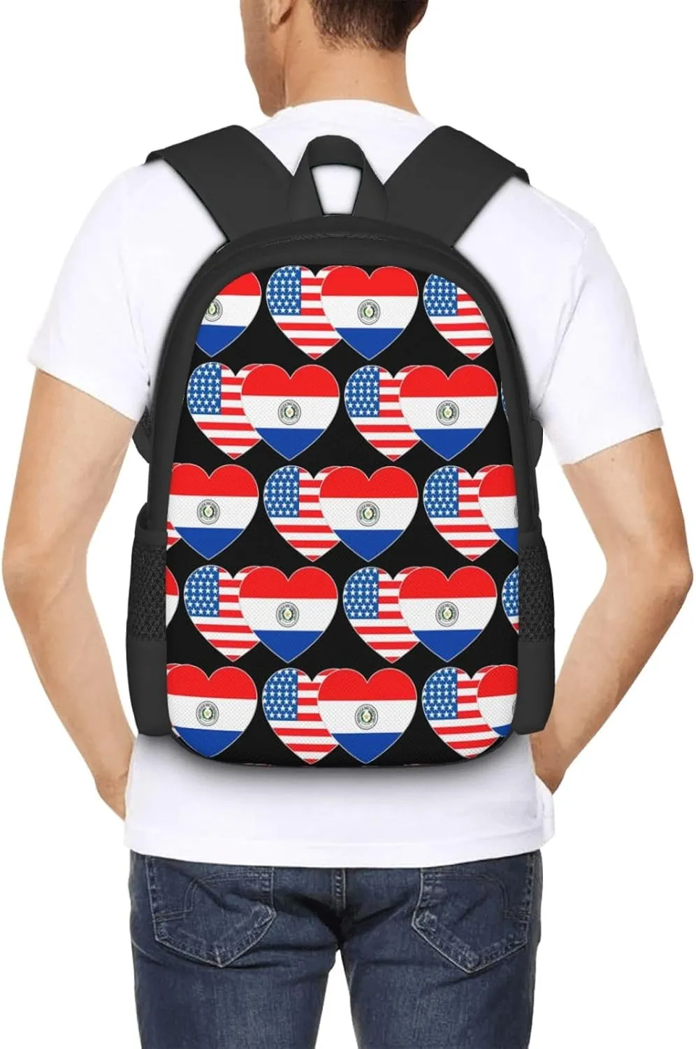 Paraguay America Flag Twin Heart for Paraguayan Americans Casual Backpacks Large Capacity Backpack Laptop Rucksack Sport Daypack Commuter Bags with Adjustable Strap for Traveling Camping