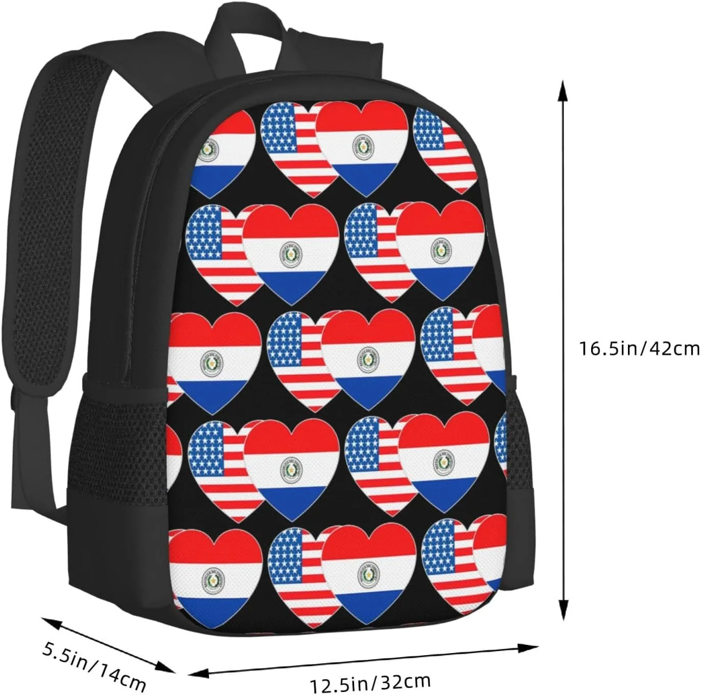 Paraguay America Flag Twin Heart for Paraguayan Americans Casual Backpacks Large Capacity Backpack Laptop Rucksack Sport Daypack Commuter Bags with Adjustable Strap for Traveling Camping