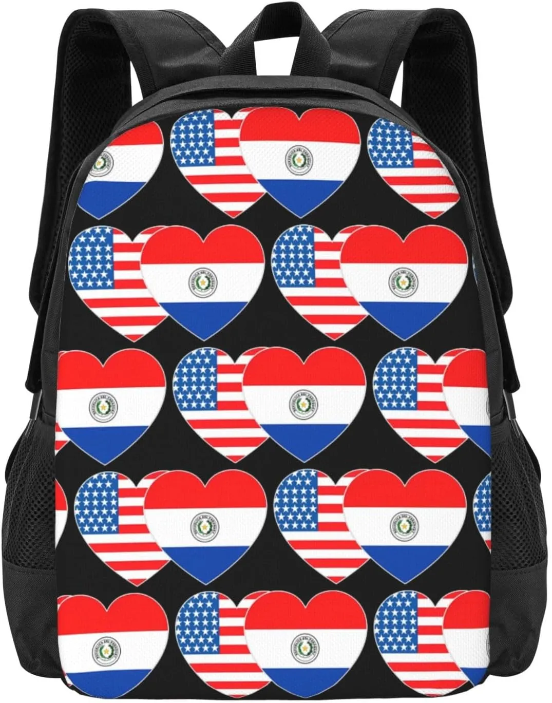 Paraguay America Flag Twin Heart for Paraguayan Americans Casual Backpacks Large Capacity Backpack Laptop Rucksack Sport Daypack Commuter Bags with Adjustable Strap for Traveling Camping