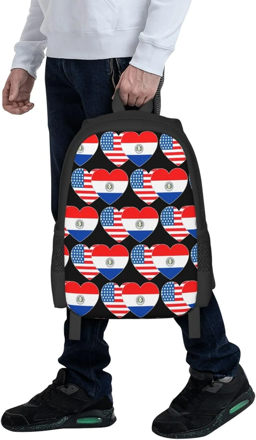Paraguay America Flag Twin Heart for Paraguayan Americans Casual Backpacks Large Capacity Backpack Laptop Rucksack Sport Daypack Commuter Bags with Adjustable Strap for Traveling Camping