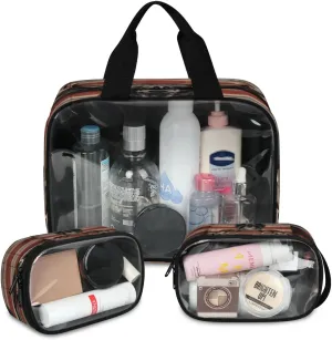 Pardick 3 Pieces Makeup Bag Cosmetic Bags for Women Elk Plank Travel Toiletry Bag Set Translucent Cosmetic Bag