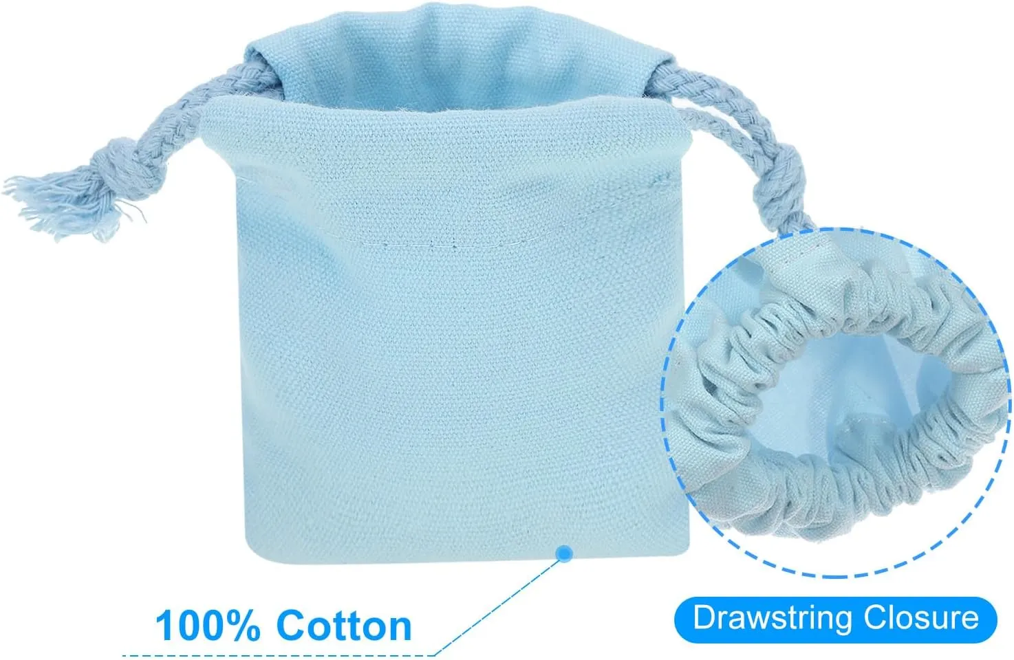 PATIKIL 100% Cotton Reusable Drawstring Bags, 3x4 Inch 12 Pack Multipurpose Washable Cotton Dust Bags, Luggage Organizer, Travel Essentials Storage Pouch, Light Blue