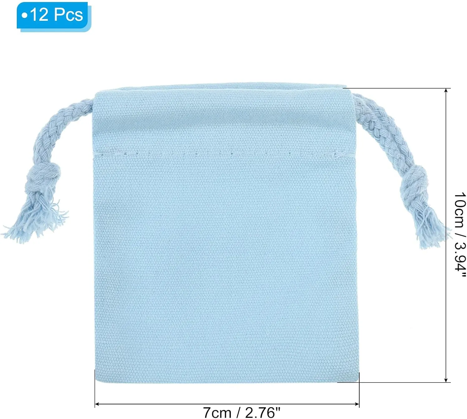 PATIKIL 100% Cotton Reusable Drawstring Bags, 3x4 Inch 12 Pack Multipurpose Washable Cotton Dust Bags, Luggage Organizer, Travel Essentials Storage Pouch, Light Blue
