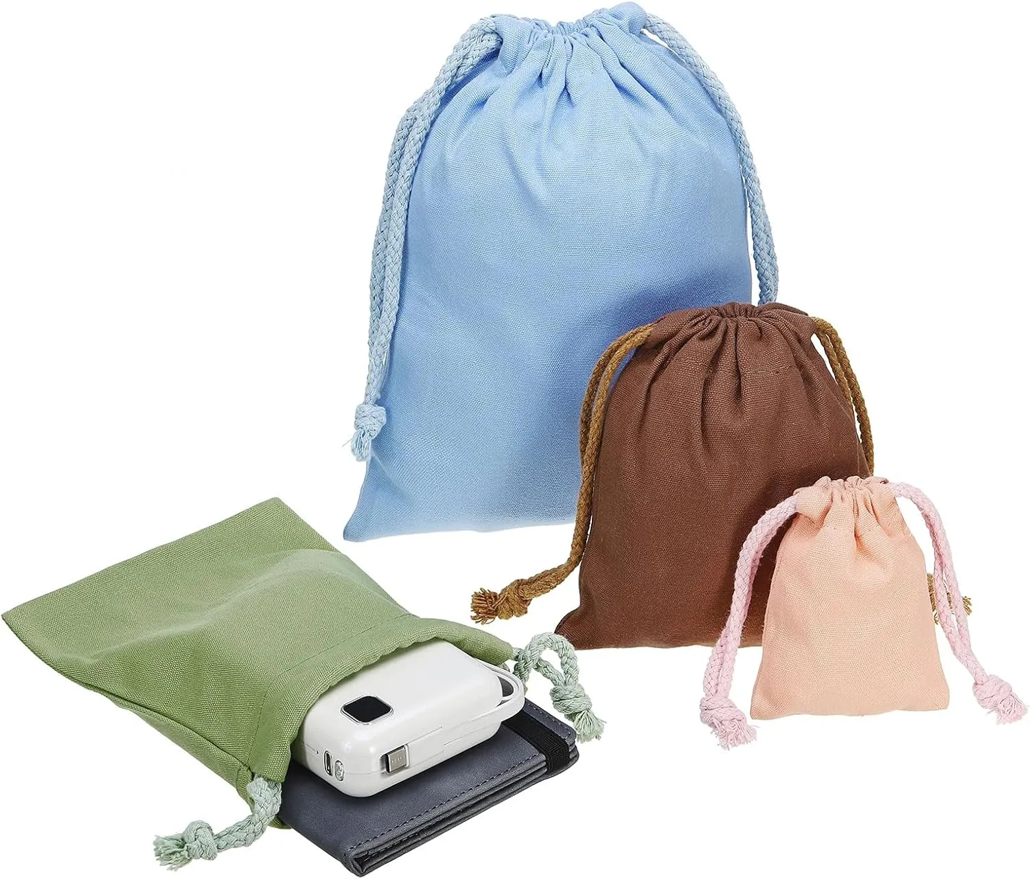 PATIKIL 100% Cotton Reusable Drawstring Bags, 3x4 Inch 12 Pack Multipurpose Washable Cotton Dust Bags, Luggage Organizer, Travel Essentials Storage Pouch, Light Blue