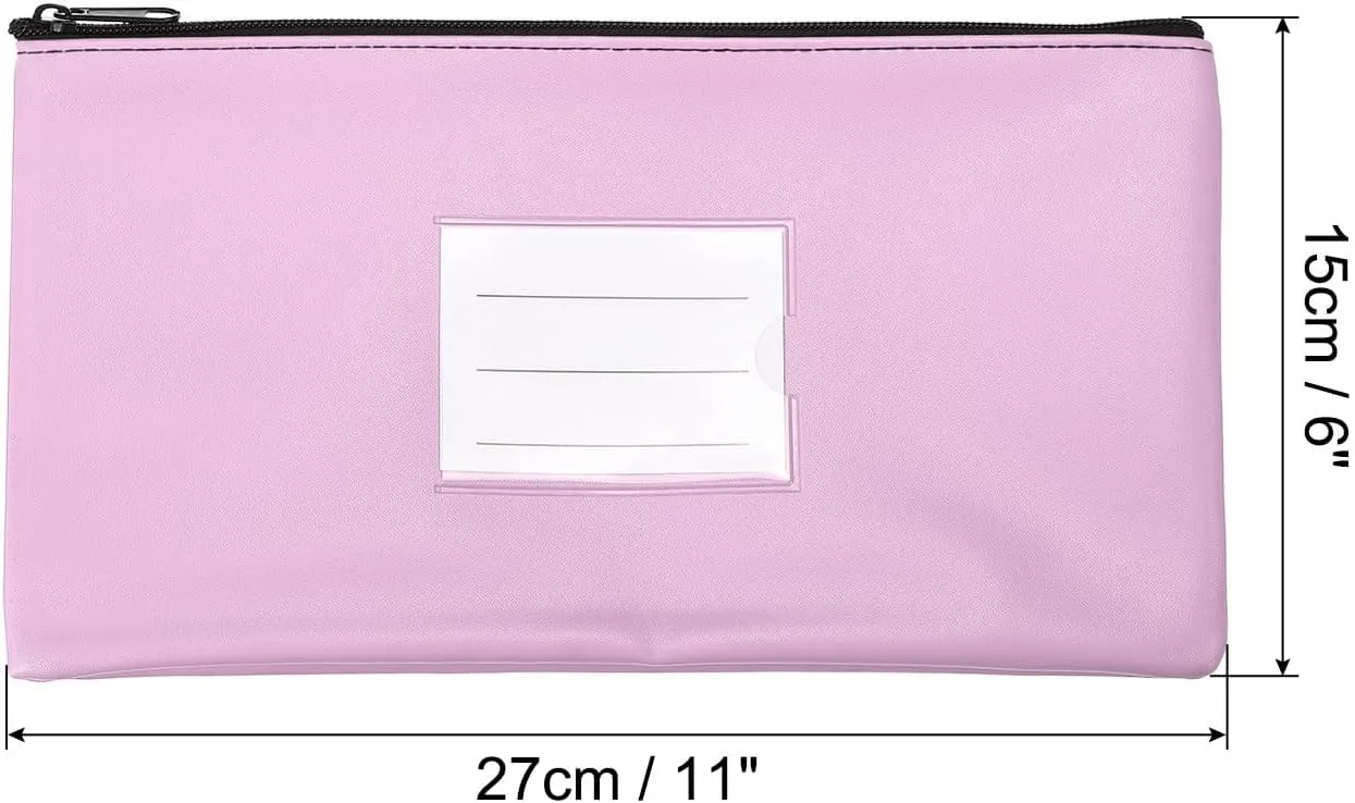 PATIKIL 11x6" Money Bank Deposit Bag with Zipper, 3 Pack Leatherette Cash Coin Check Wallet Pen Pouch Bag with Clear Window for Office Travel, Purple
