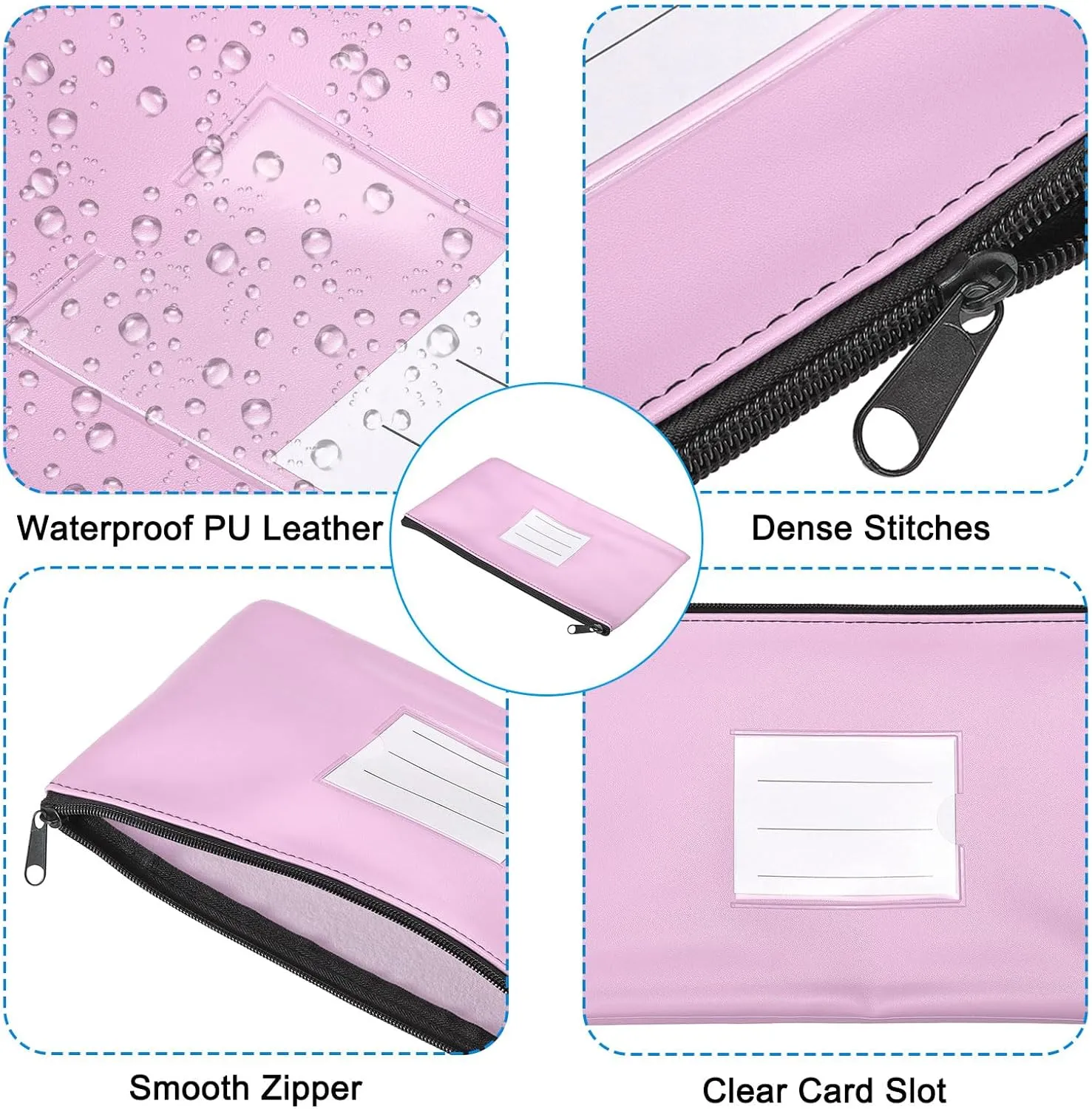 PATIKIL 11x6" Money Bank Deposit Bag with Zipper, 3 Pack Leatherette Cash Coin Check Wallet Pen Pouch Bag with Clear Window for Office Travel, Purple
