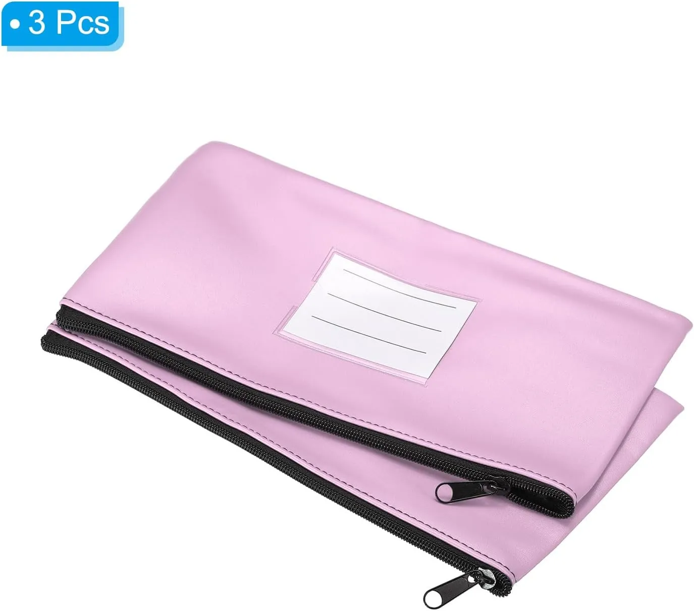 PATIKIL 11x6" Money Bank Deposit Bag with Zipper, 3 Pack Leatherette Cash Coin Check Wallet Pen Pouch Bag with Clear Window for Office Travel, Purple