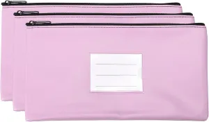 PATIKIL 11x6" Money Bank Deposit Bag with Zipper, 3 Pack Leatherette Cash Coin Check Wallet Pen Pouch Bag with Clear Window for Office Travel, Purple
