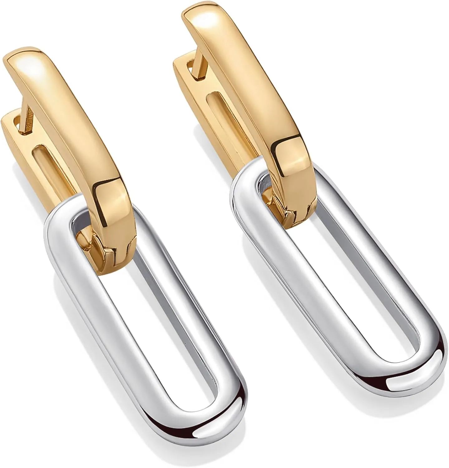 PAVOI 14K Gold Plated Convertible Paperclip Link Huggie Hoop Earrings for Women - Earscape Statement Jewelry - Trendy Cubic Zirconia Two-Toned Rope Drop Dangle Earrings