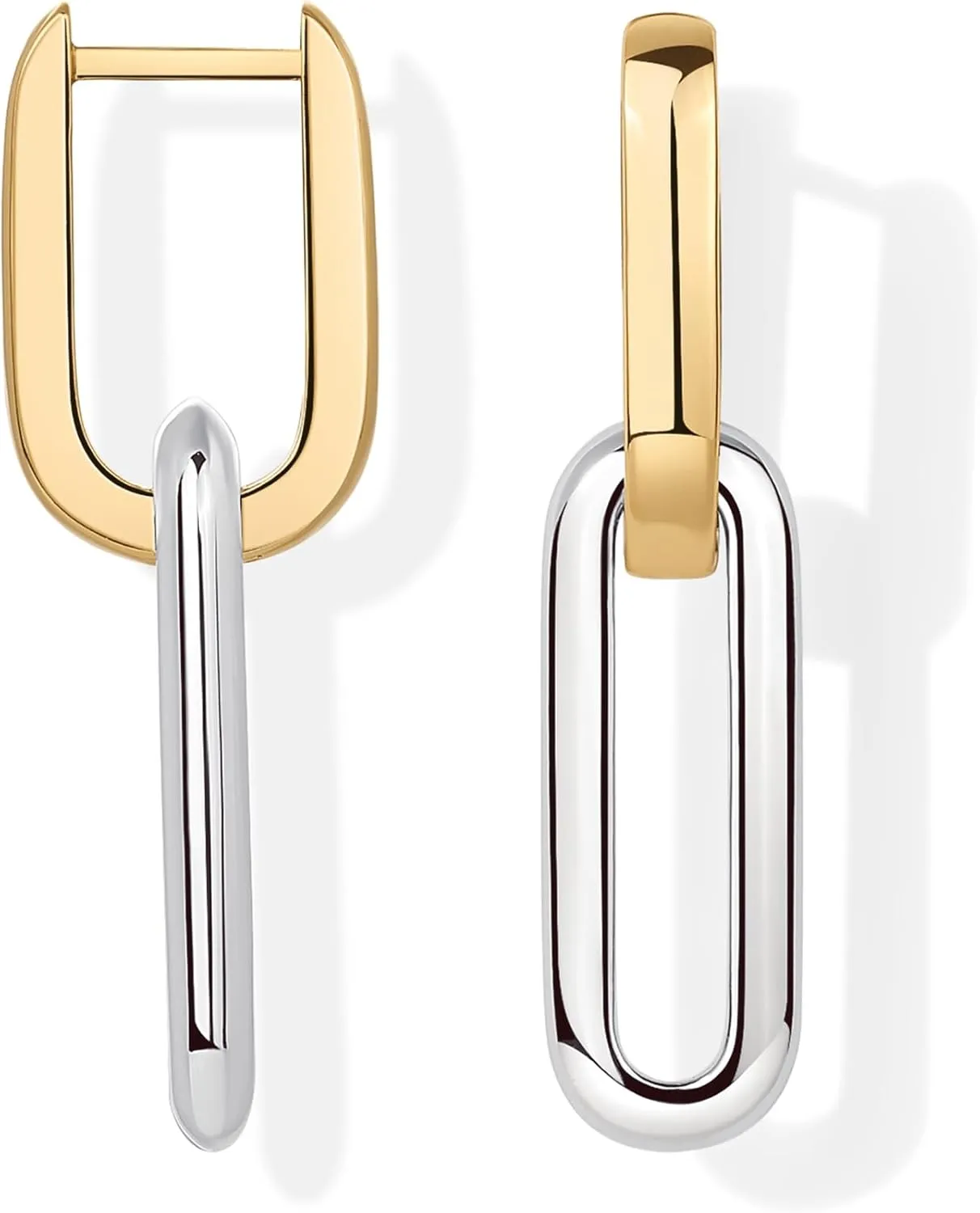 PAVOI 14K Gold Plated Convertible Paperclip Link Huggie Hoop Earrings for Women - Earscape Statement Jewelry - Trendy Cubic Zirconia Two-Toned Rope Drop Dangle Earrings
