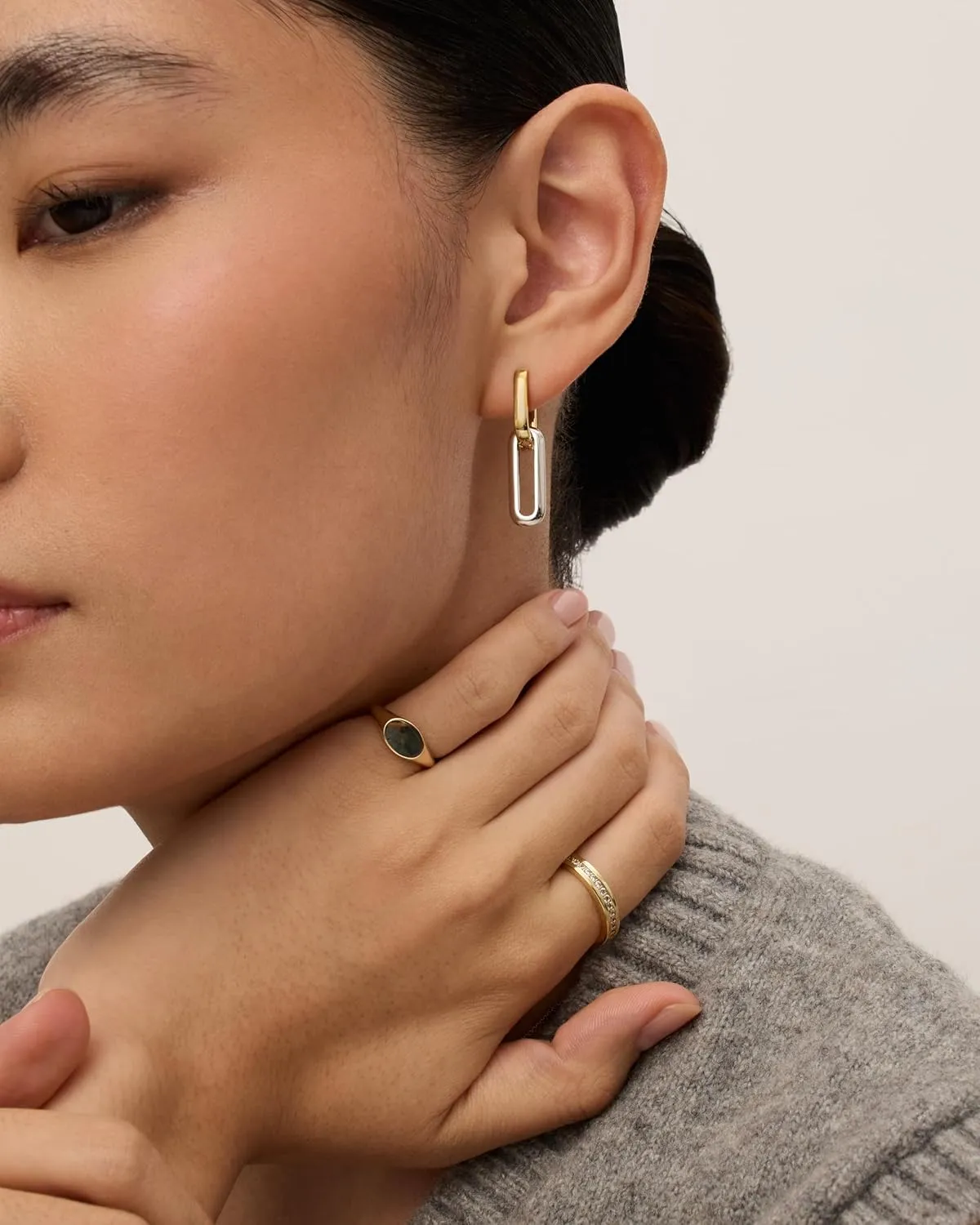 PAVOI 14K Gold Plated Convertible Paperclip Link Huggie Hoop Earrings for Women - Earscape Statement Jewelry - Trendy Cubic Zirconia Two-Toned Rope Drop Dangle Earrings