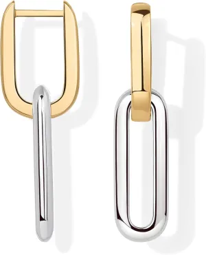 PAVOI 14K Gold Plated Convertible Paperclip Link Huggie Hoop Earrings for Women - Earscape Statement Jewelry - Trendy Cubic Zirconia Two-Toned Rope Drop Dangle Earrings