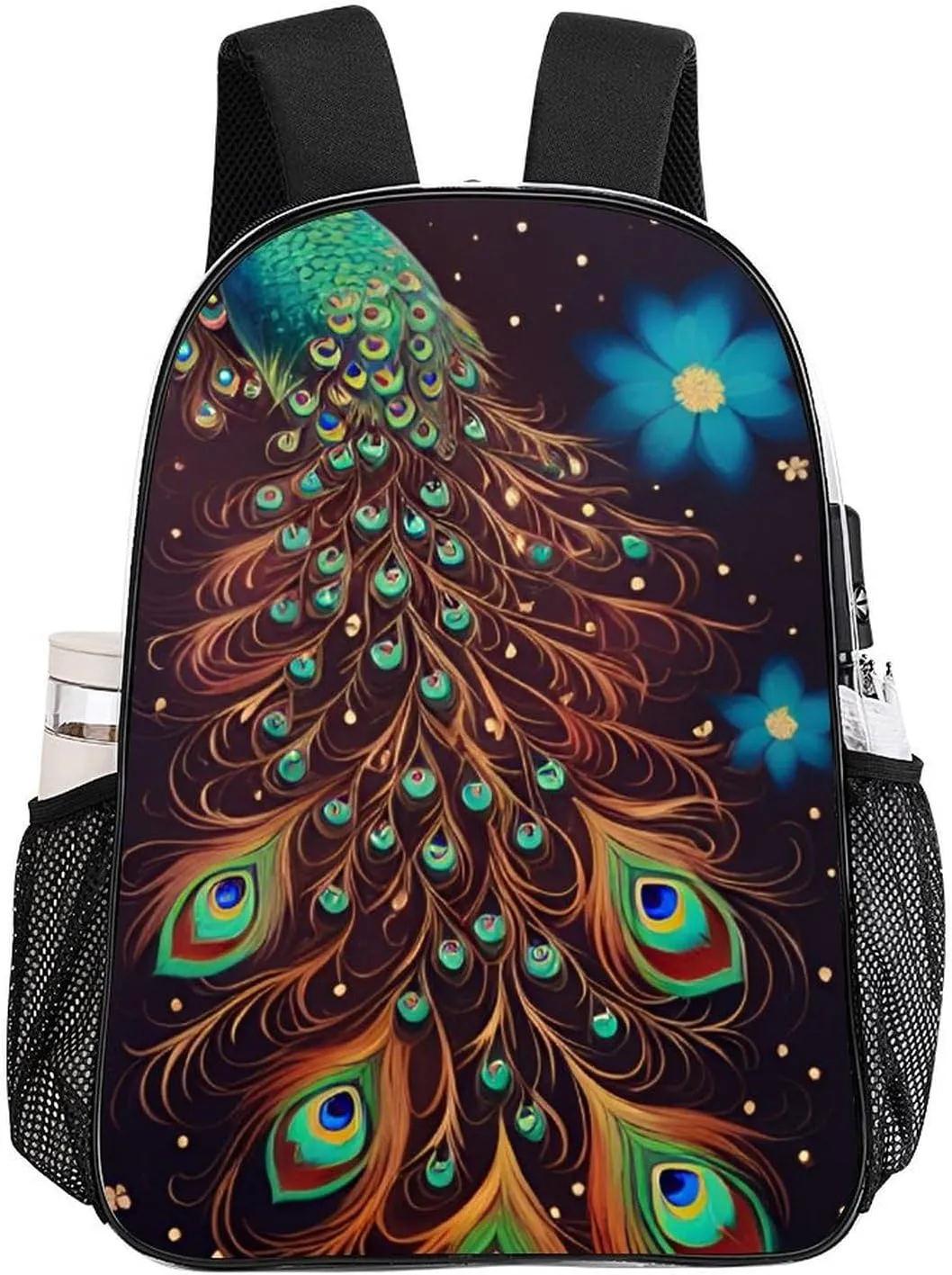 Peacock Animal Oil Painting Rucksacks Lightweight Multipurpose Transparent Shoulder Bag Big Capacity Traveling & Camping Backpack With Side Pockets