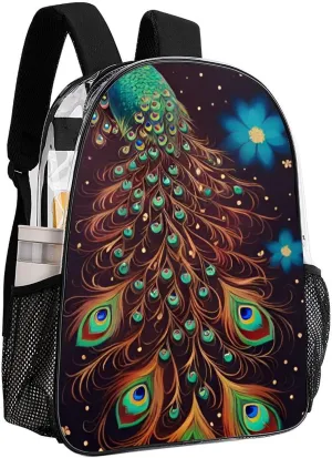 Peacock Animal Oil Painting Rucksacks Lightweight Multipurpose Transparent Shoulder Bag Big Capacity Traveling & Camping Backpack With Side Pockets